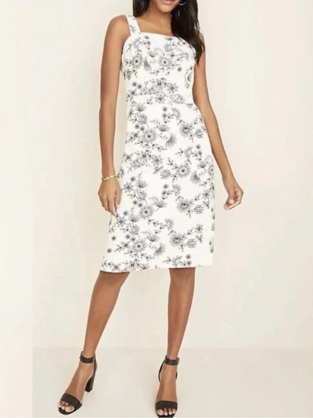 Ann Taylor White Midi Dress with Black Floral Pattern - Picture 7 of 8